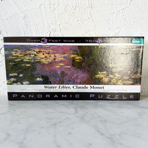 Water Lilies Claude Monet 3' Wide Panoramic Puzzle 750 Pieces Buffalo - Complete - Picture 1 of 8